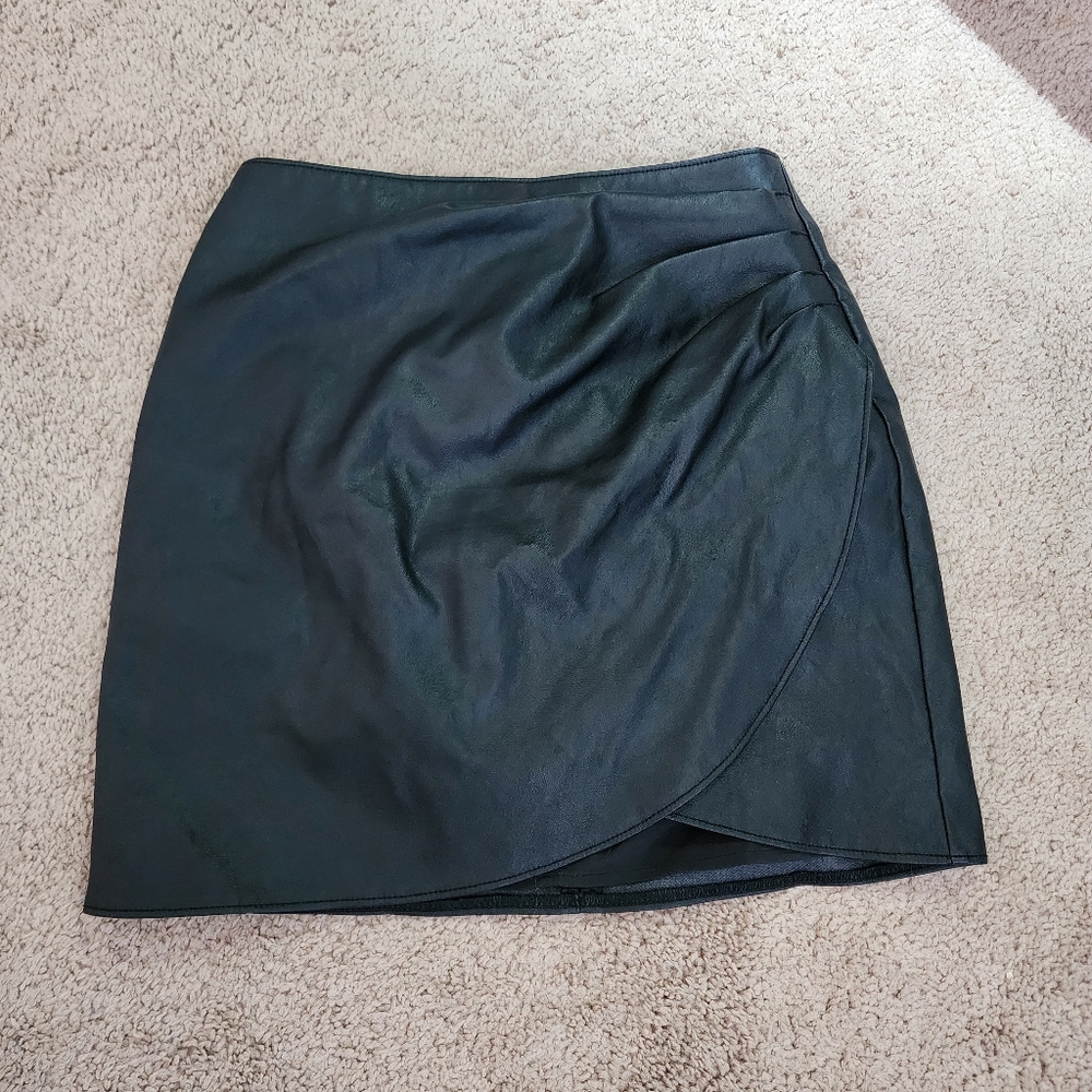 NWOT - Black Vegan Leather High Waisted Wrap Skirt